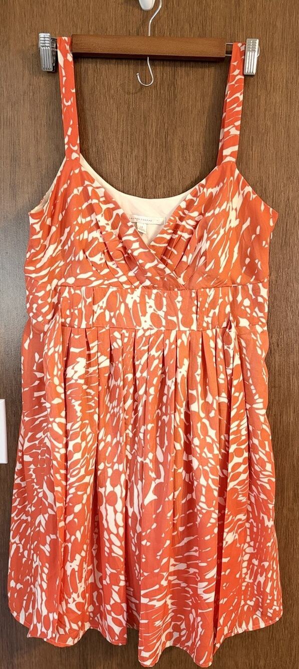 Lauren Conrad Womens Dress Sz 14 Orange White Abstract Sleeveless Casual Summer